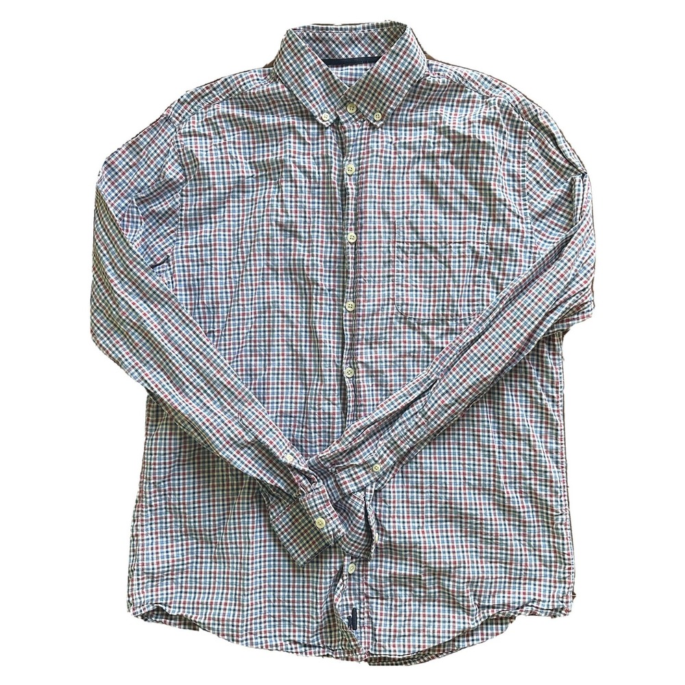 Johnnie-O Shirt Mens Medium Blue Checkered Plaid Gingham Button Down Plaid Shirt